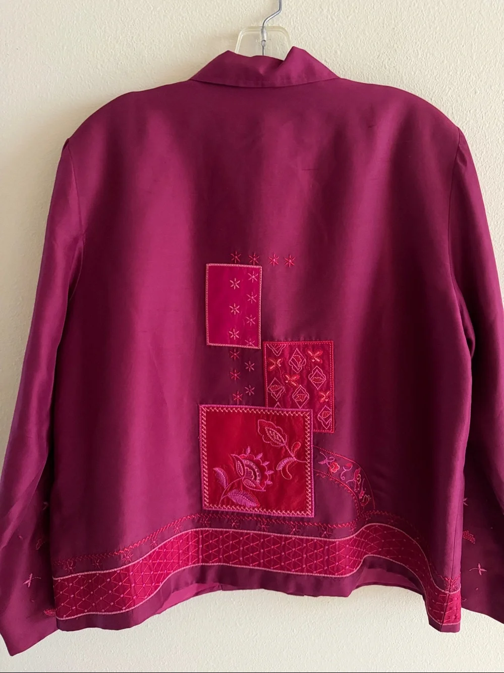 Coldwater Creek Deep Magenta Patchwork Embroidered Jacket